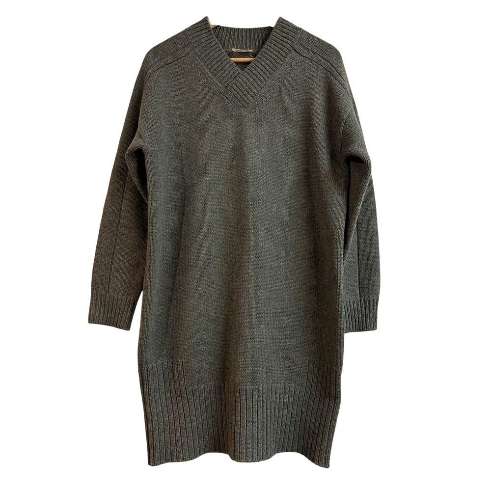 POETRY Women's Lambswool Green‎ Knitted V Neck Long Sleeve Sweater Dress US 2